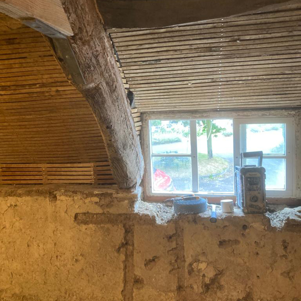 Traditional plastering techniques employed in this build