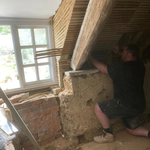 Traditional plastering techniques employed in this build